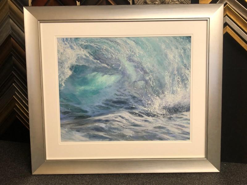 An original Pastel drawing, framed with a scoops white silver moulding, mounted and glazed with Tru Vue reflection control glass.